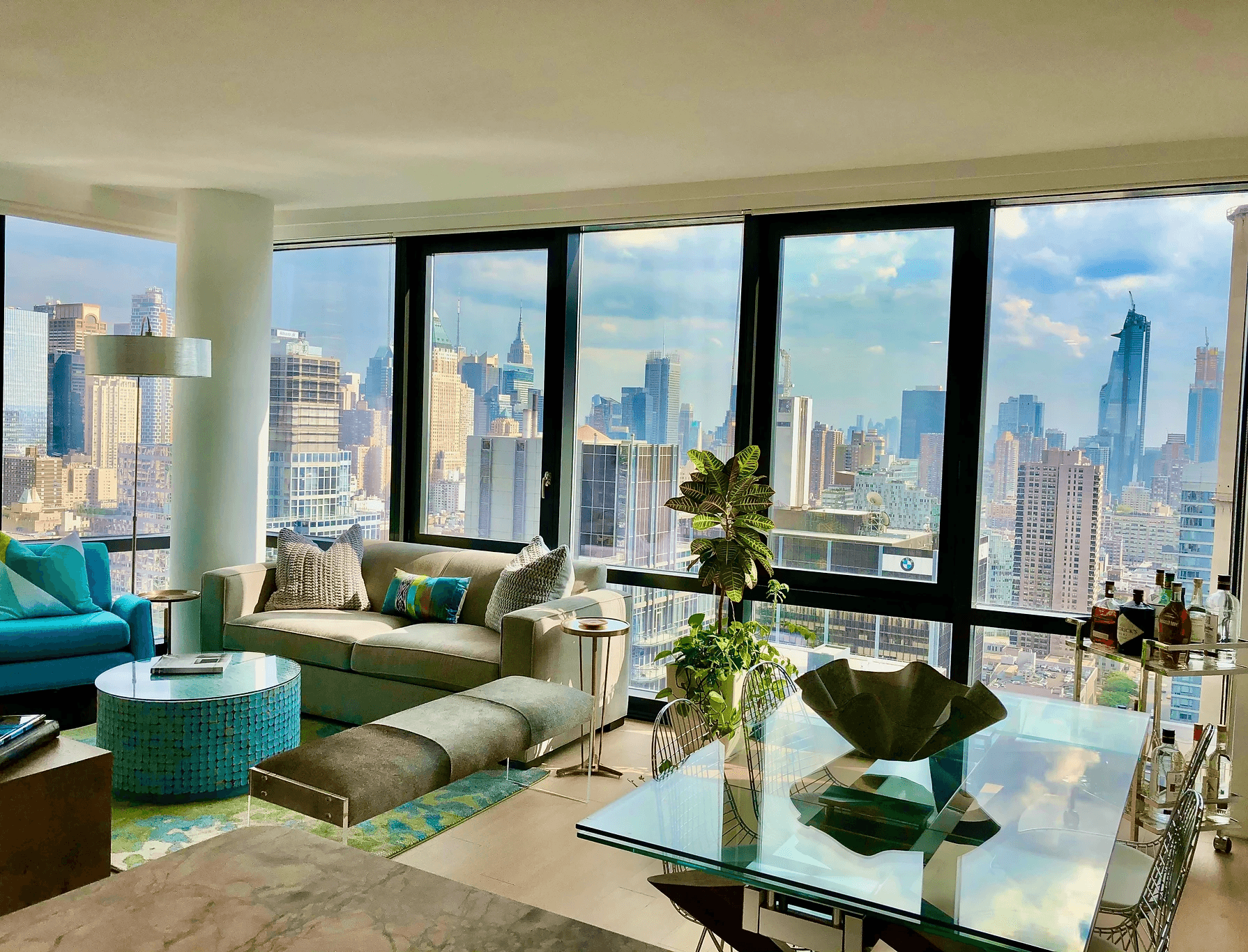 living room with view of Manhattan